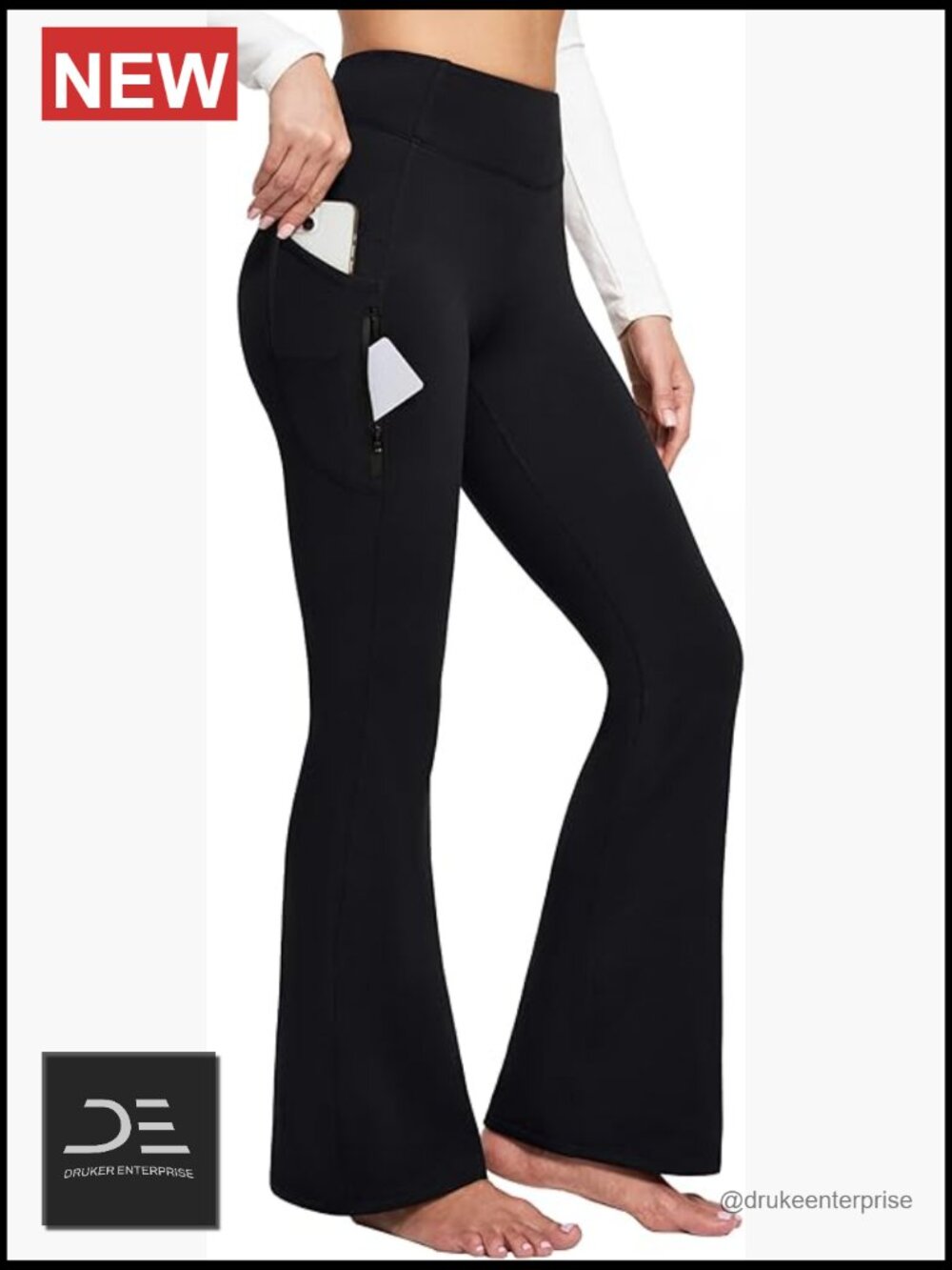 Fleece Lined Yoga Pants Water Resistant High Waist Flare Leggings with Pockets